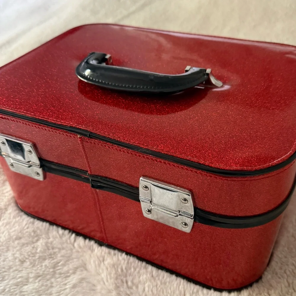 VTG Y2K LUX de VILLE * GO GO Pin-Up Vanity Case Sparkly Cherry Retro Red NOS ππ - Picture 8 of 9